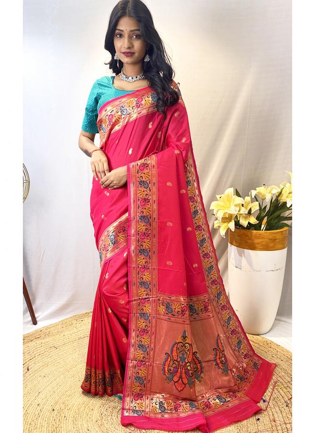 Paithani Silk Hot Pink Festival Wear Weaving Saree